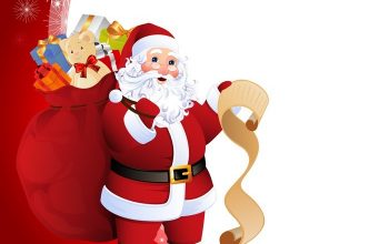 Vector Illustration Of Santa Claus Carrying Sack Full Of Gifts